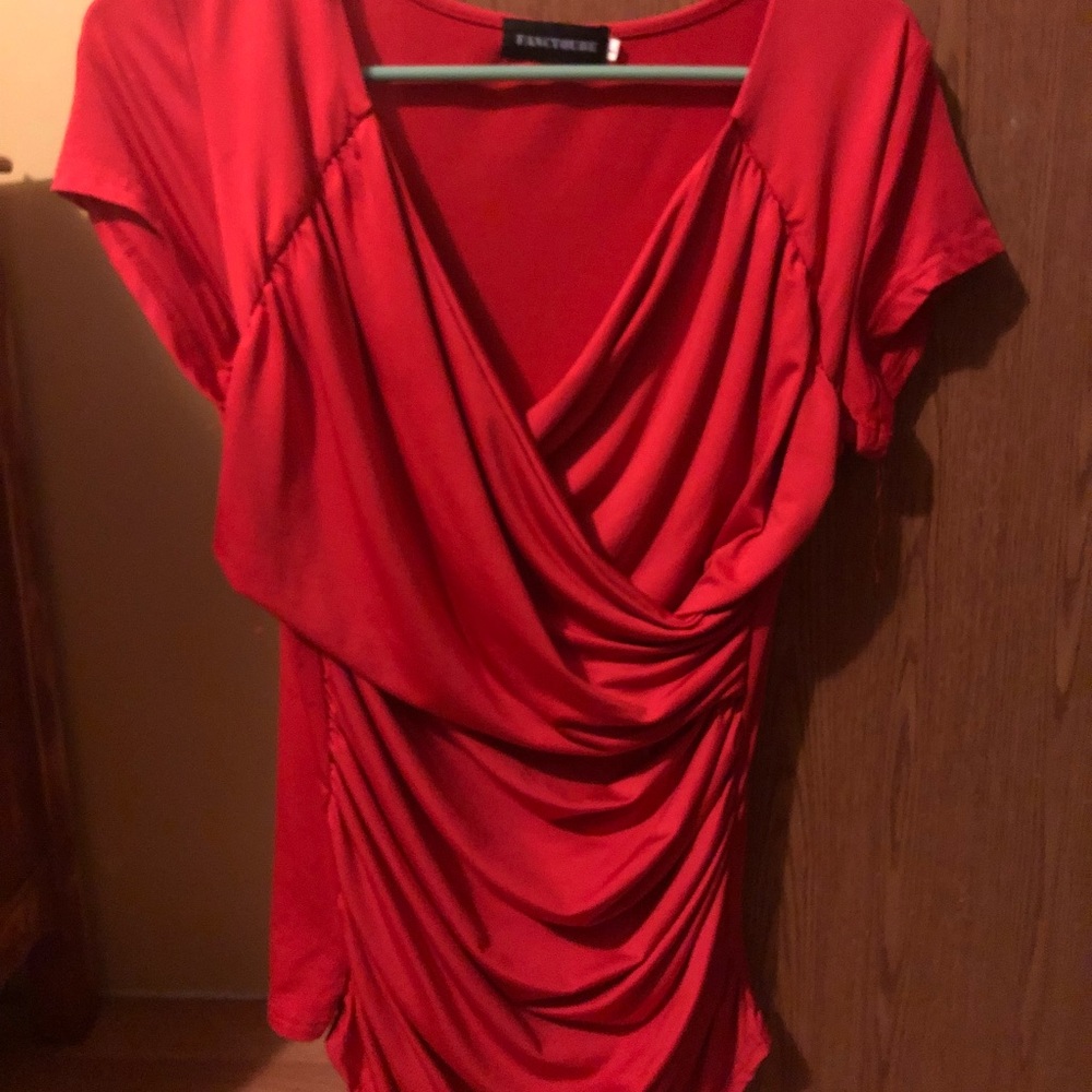 Large Ruffled Slimming Red Blouse